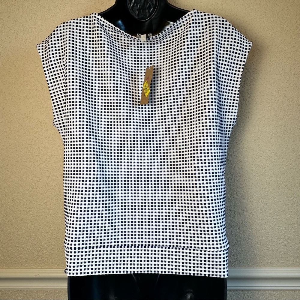 Cremieux Women's Small KNT Connie Tie Navy White Check Sleeveless Side Tie NWT - Picture 6 of 10